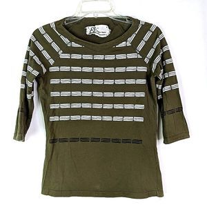 Easton Pearson Army Green 3/4 Sleeve Knit Shirt Top Women Size Small 4 6